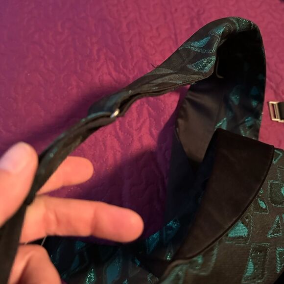 Tux vest , green - Agra shimmer triangles size medium faux pockets - Picture 3 of 4